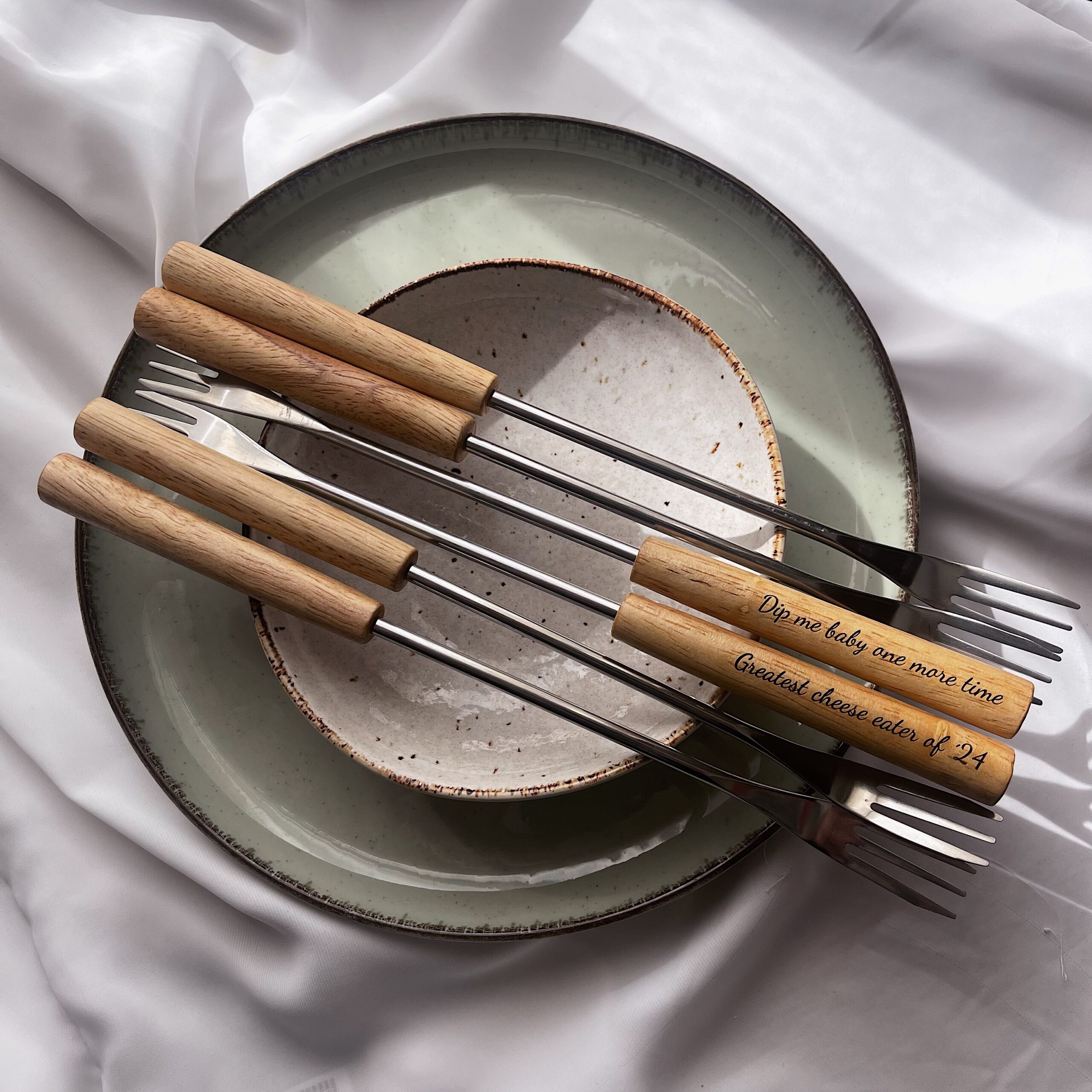 Fondue vork personaliseren - graveren met eigen tekst of naam - drie tanden - Afbeelding 3