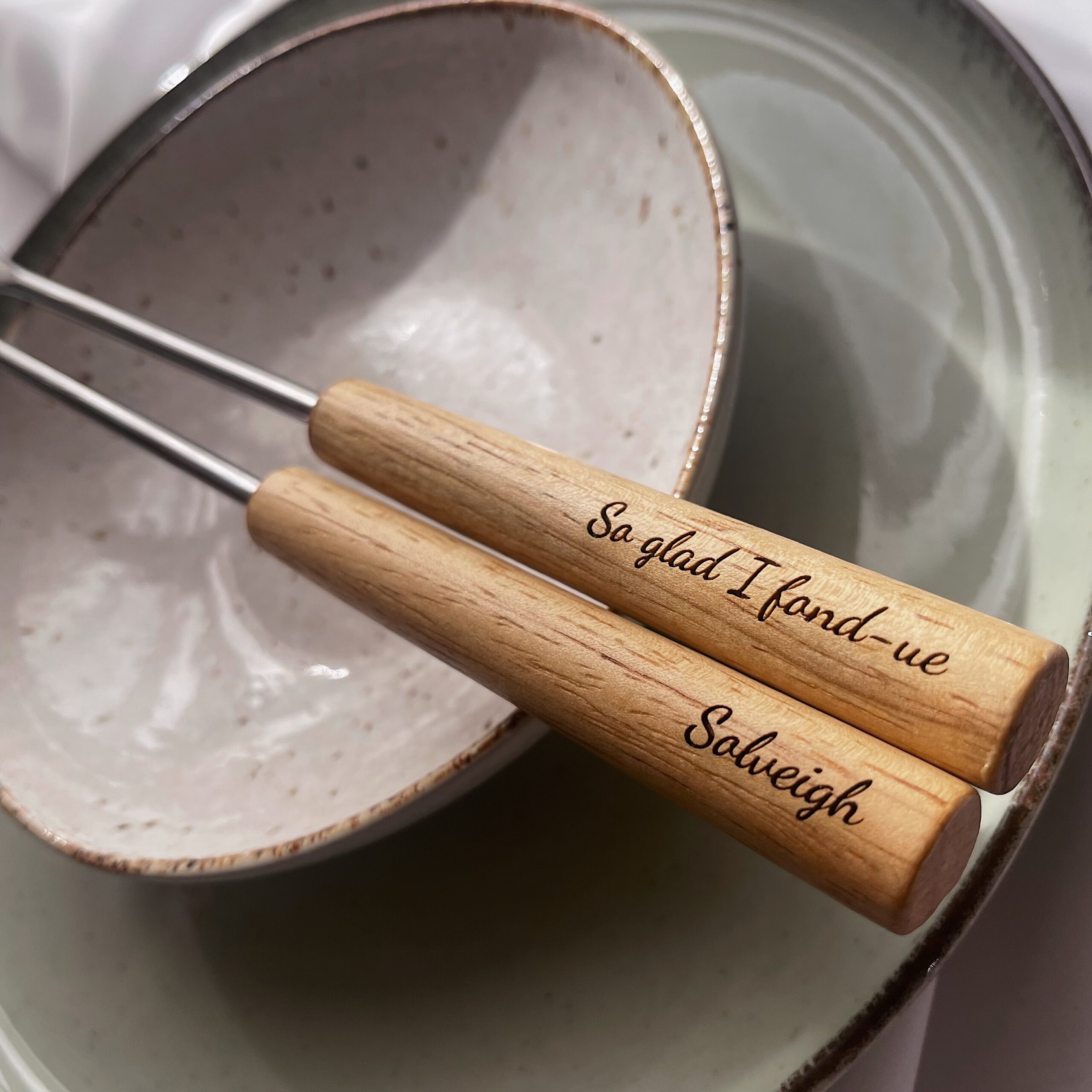 Fondue vork personaliseren - graveren met eigen tekst of naam - drie tanden - Afbeelding 4